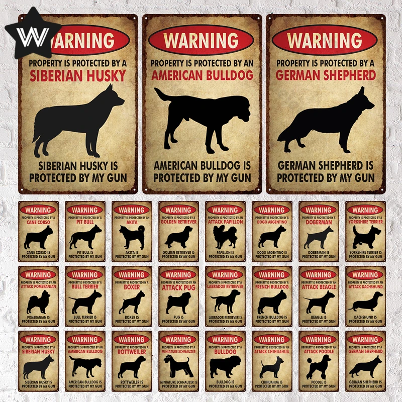 

Dog Warning Metal Sign Vintage Style Metal Poster Tin Plaque Kennel Dog House Wall Stickers Metal Plate for Farm Garden Decor