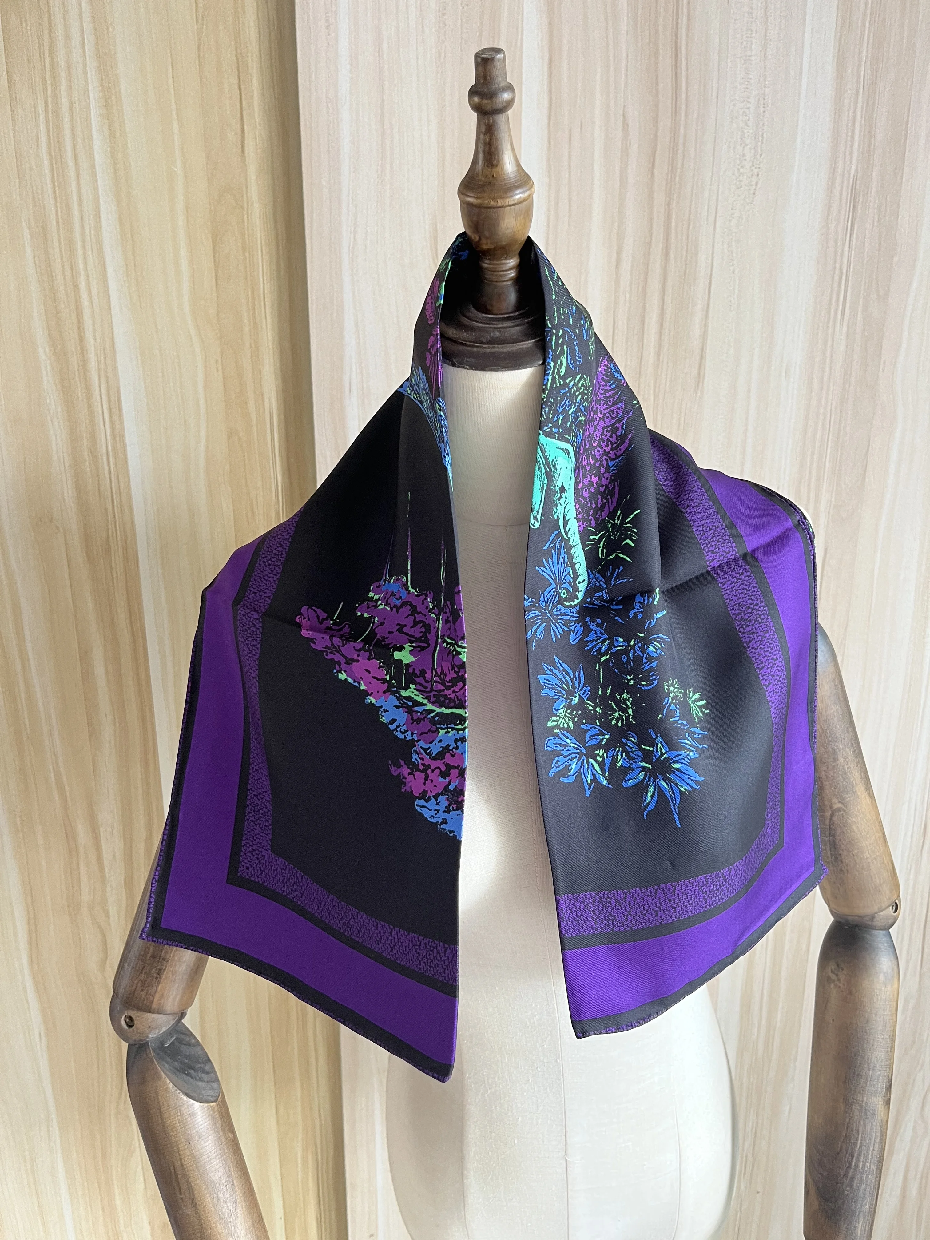 

2023 new arrival fashion purple 100% silk scarf 90*90 cm square shawl twill wrap for women lady hijab free shipping