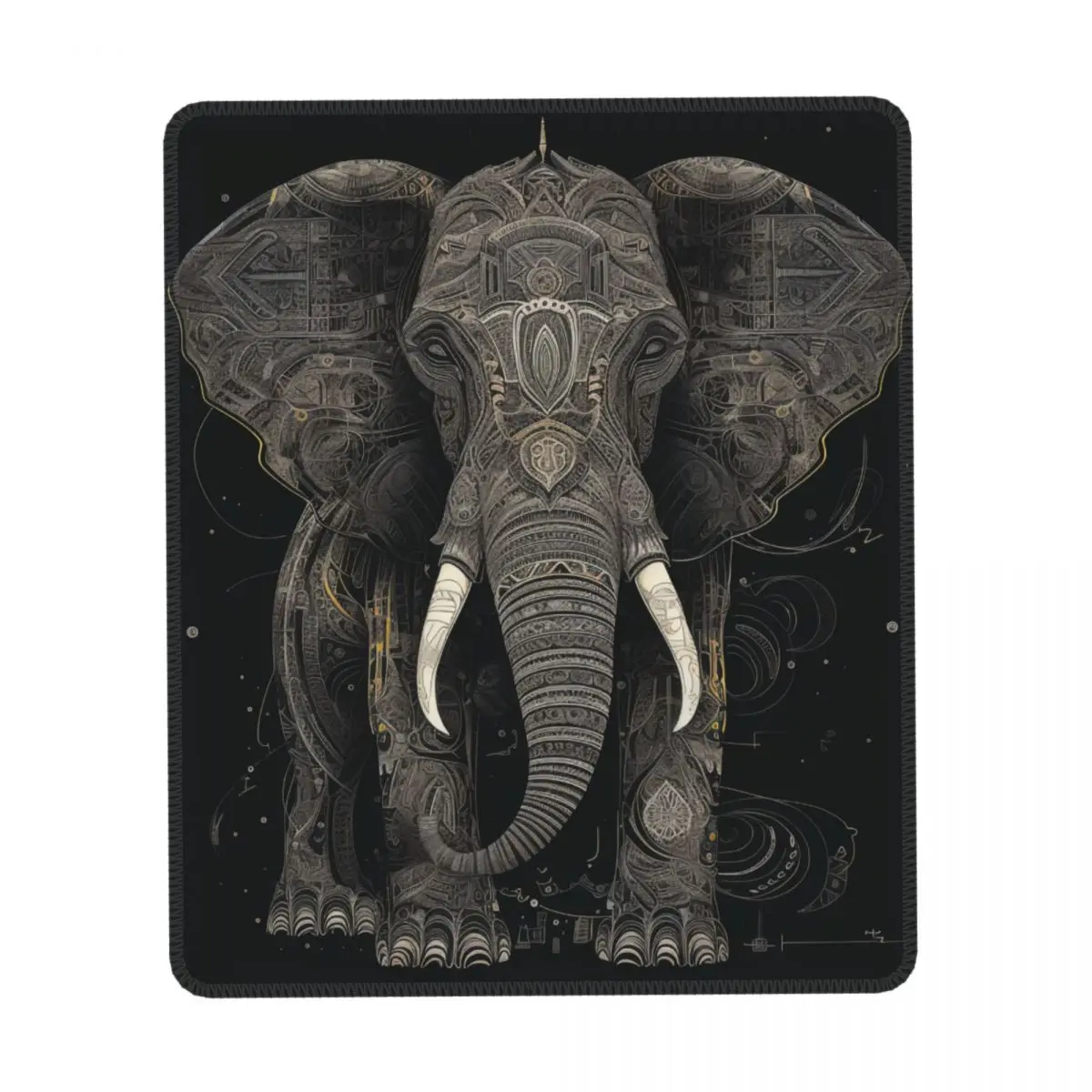 

Elephant Vertical Print Mouse Pad Intricate Lines Kawaii Rubber Mousepad Non Slip Vintage Office Mouse Pads