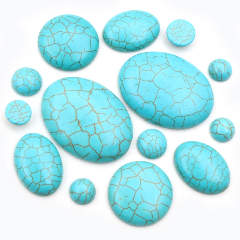 

New Fashion 5-40pcs 10mm 12mm 25mm 18x25mm 30x40mm Nature Turquoise Flat Back Round Oval Cabochons Cameo Dome