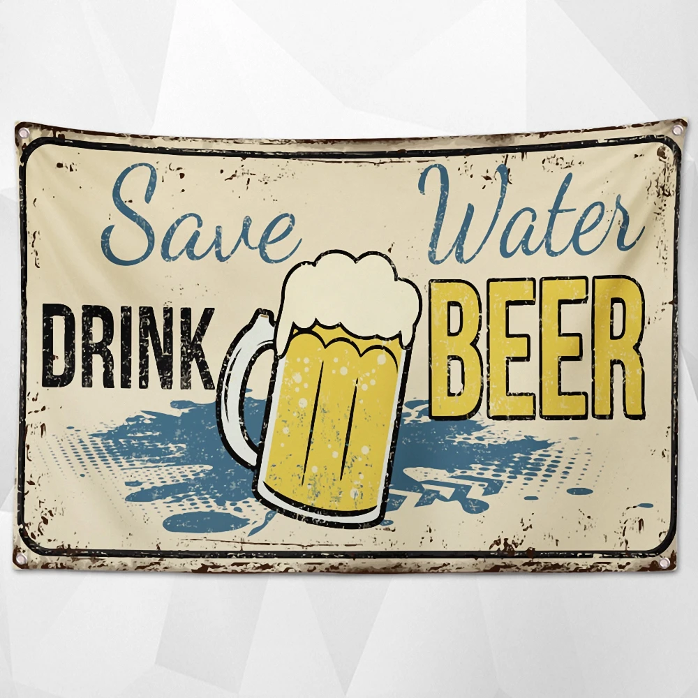 Save Water DRINK BEER Posters Canvas Painting Wall Chart Mural Cocktail Party Beer Festival Decorative Banner Wall Hanging Flag