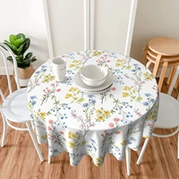 floral watercolor spring flowers tablecloth round 60 inch table cover polyester waterproof for kitchen home picnic table cloth