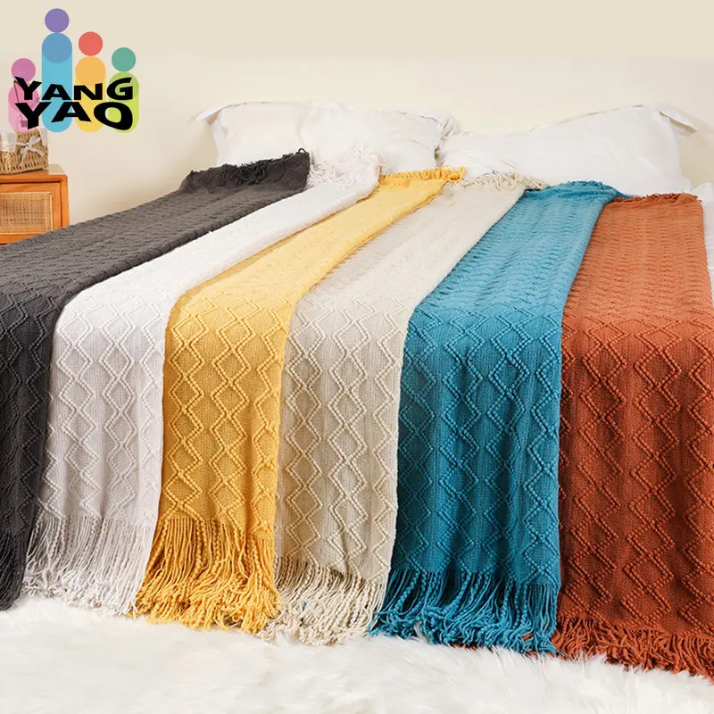 

Knit Blanket Grey Nordic Waffle Plaid Sofa Throw Blankets Office Travel Tapestry Bedspread Bed Sofa Cover Home Textile Supplies