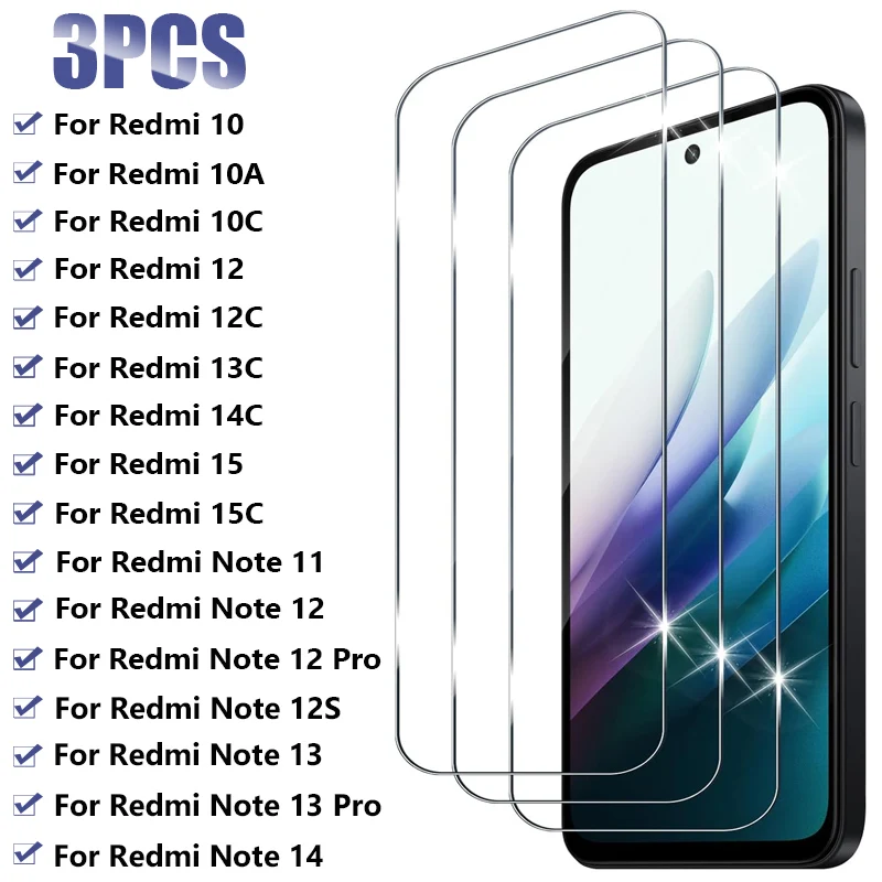 Фото 3 шт. закаленное стекло для Xiaomi Redmi Note 14 13 12 11 Pro 11S 12S 5G Защитная пленка для экрана Redmi 15 15C 14C 13C 12C 10C 10A Стекло №1