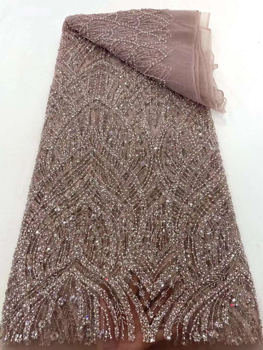 Африканские блестки кружевная ткань тяжелые бусины вышитая Тюлевая Ткань для