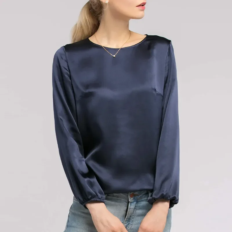 

2022 New Spring Autumn Satin Woman Tshirts Vintage Long Sleeve Harajuku Shirts For Women Sexy Tops Female Clothing
