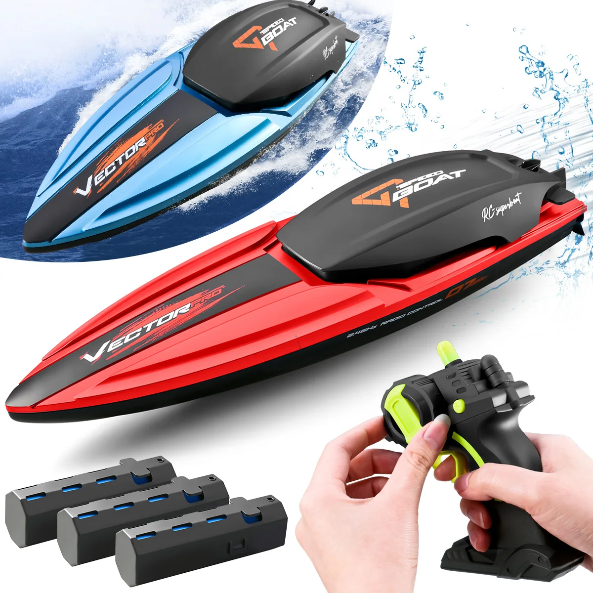 

2.4 GHz Remote Control Boats 5KM/H High Speed Race Boat USB Rechargeable Waterproof Racing Boat Toy for Pools and Lakes Toys