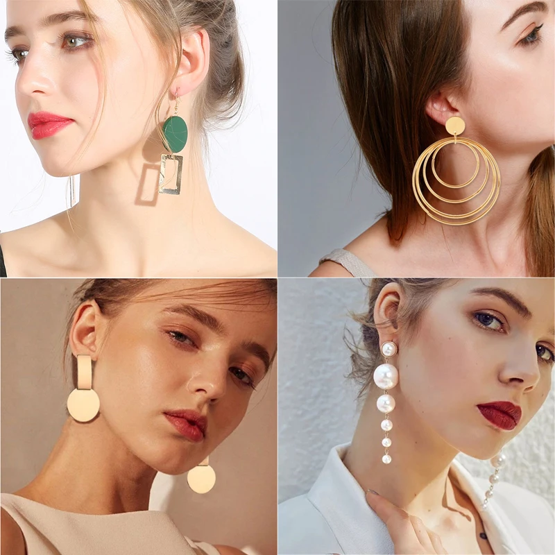 

Korean Statement Black Acrylic Drop Earrings For Women Fashion Jewelry Vintage Geometric Gold Hoop Asymmetric Eardrop Earring