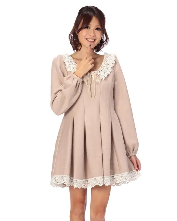 

Japan Winter Liz Lisa Lace Ribbon Collar Woolen Heavy Dress