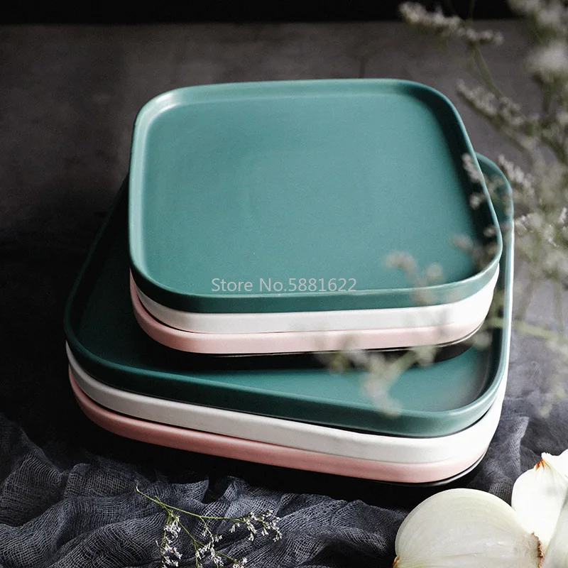 Квадратная неглазурованная керамическая тарелка скандинавский твердый матовый