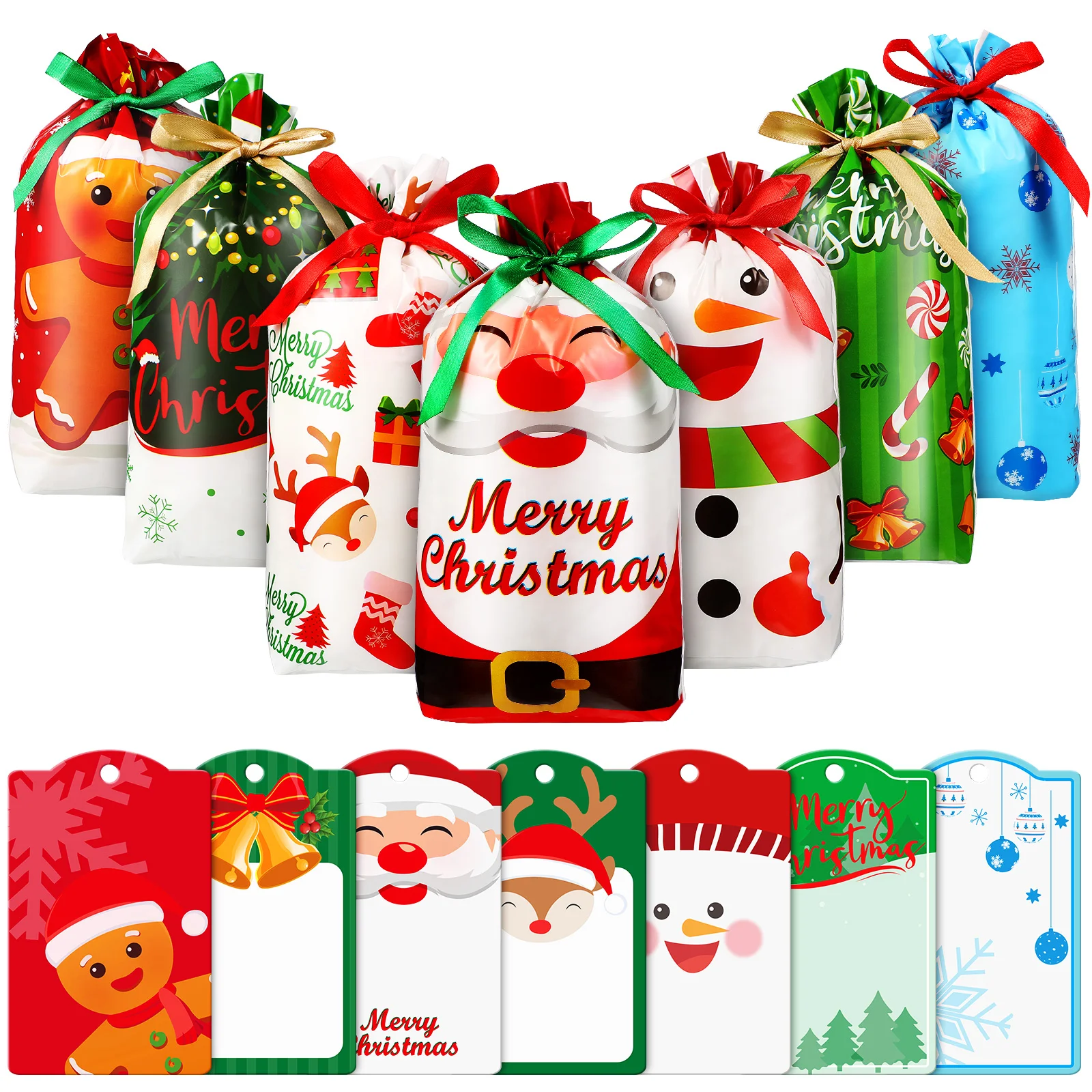 

Plastic Bag Treat Bags Merry Christmas Candy Gift Goodie Drawstring Snack Favor