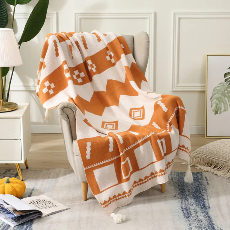 Simple Nine Palace Deer Plush Fringe Knitted Blanket Soft Homestay Decoration Office Nap Sofa Blanket Thick Winter Knitted Shawl