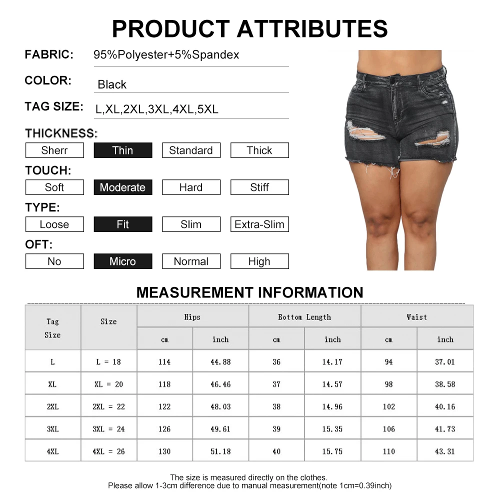 Sexy Summer Women Plus Size 4XL Denim Shorts 2022 New Black High Waist Ripped Short Jeans Femme Hole Distressed Streetwear Pants