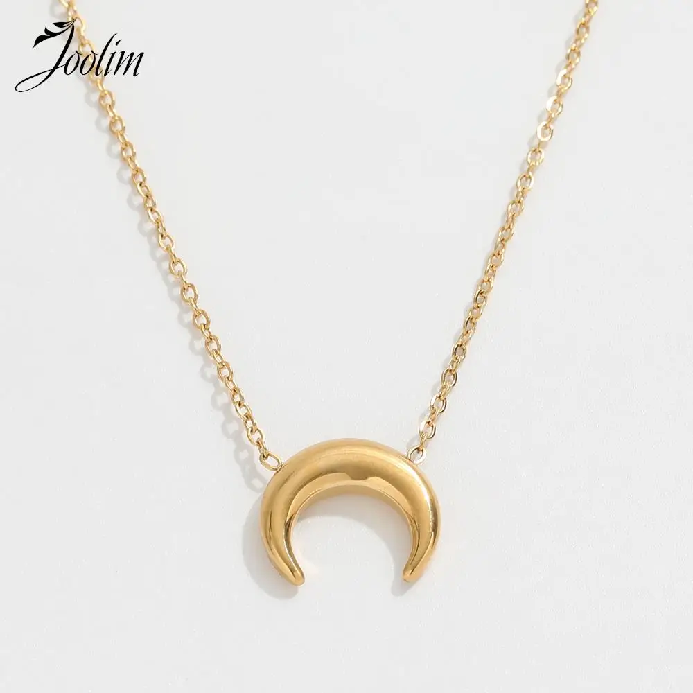 

Joolim Tarnish Free PVD Gold Finish No Fade Designer Simple Crescent Pendant Sweater Chain Stainless Steel Necklace for Women