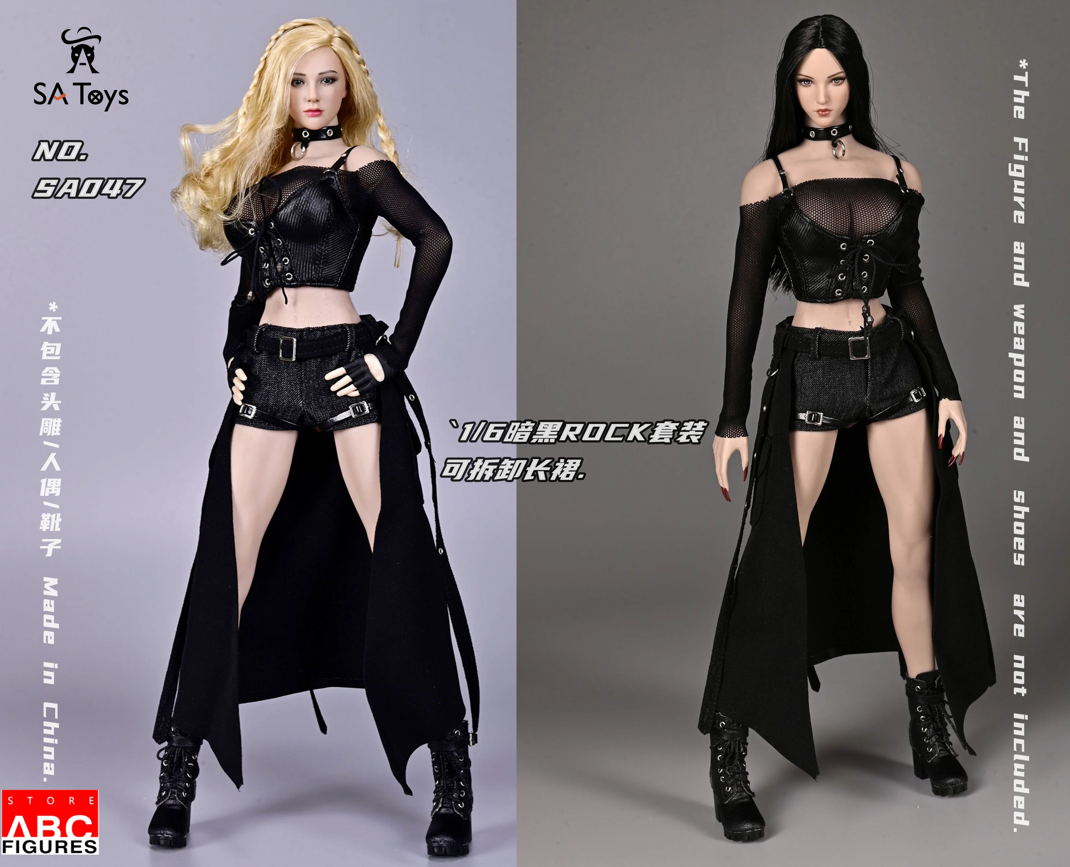 

1/6 SA047 Female Dark Rock Style Dress Detachable Long Skirt Clothes Model For 12'' Action Figure Dolls In Stock
