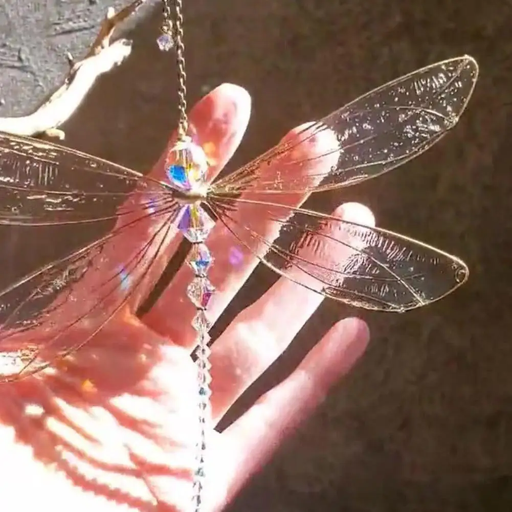 

Creative Metal Wing Dragonfly Crystal Suncatcher Garden Home Wind Car Window Chimes Butterfly Ornaments Decor F1I8