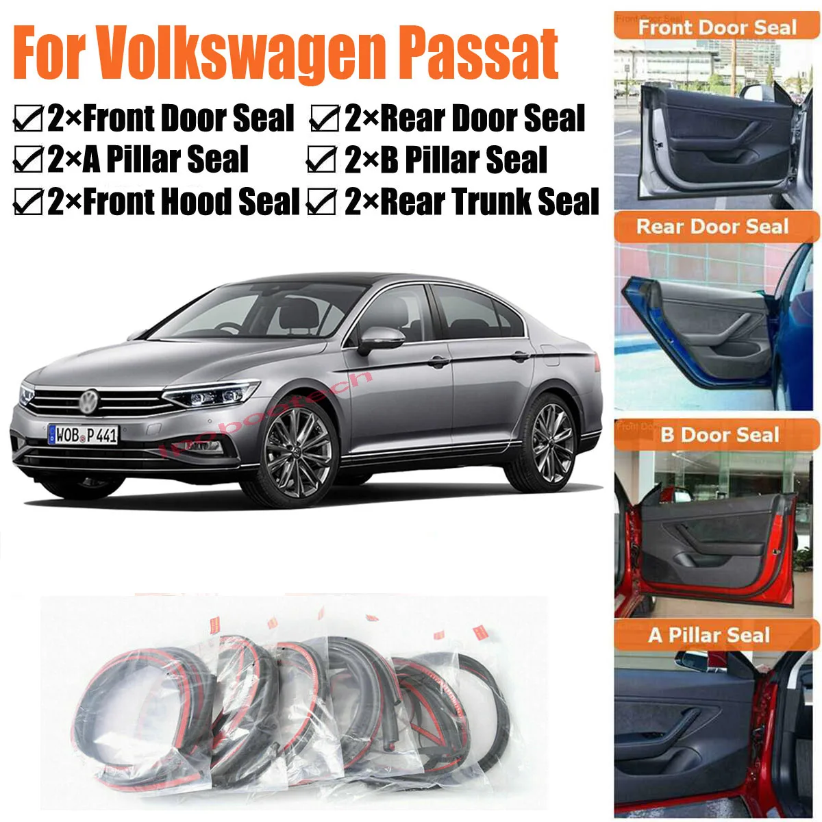 

Brand New Car Door Seal Kit Soundproof Rubber Weather Draft Seal Strip Wind Noise Reduction Fit For Volkswagen Passat