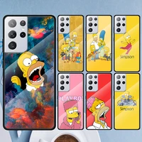 funny cartoon simpsons for samsung s22 s21 s20 fe s10 s10e s9 note 20 10 ultra plus lite 5g tempered glass tpu phonecase