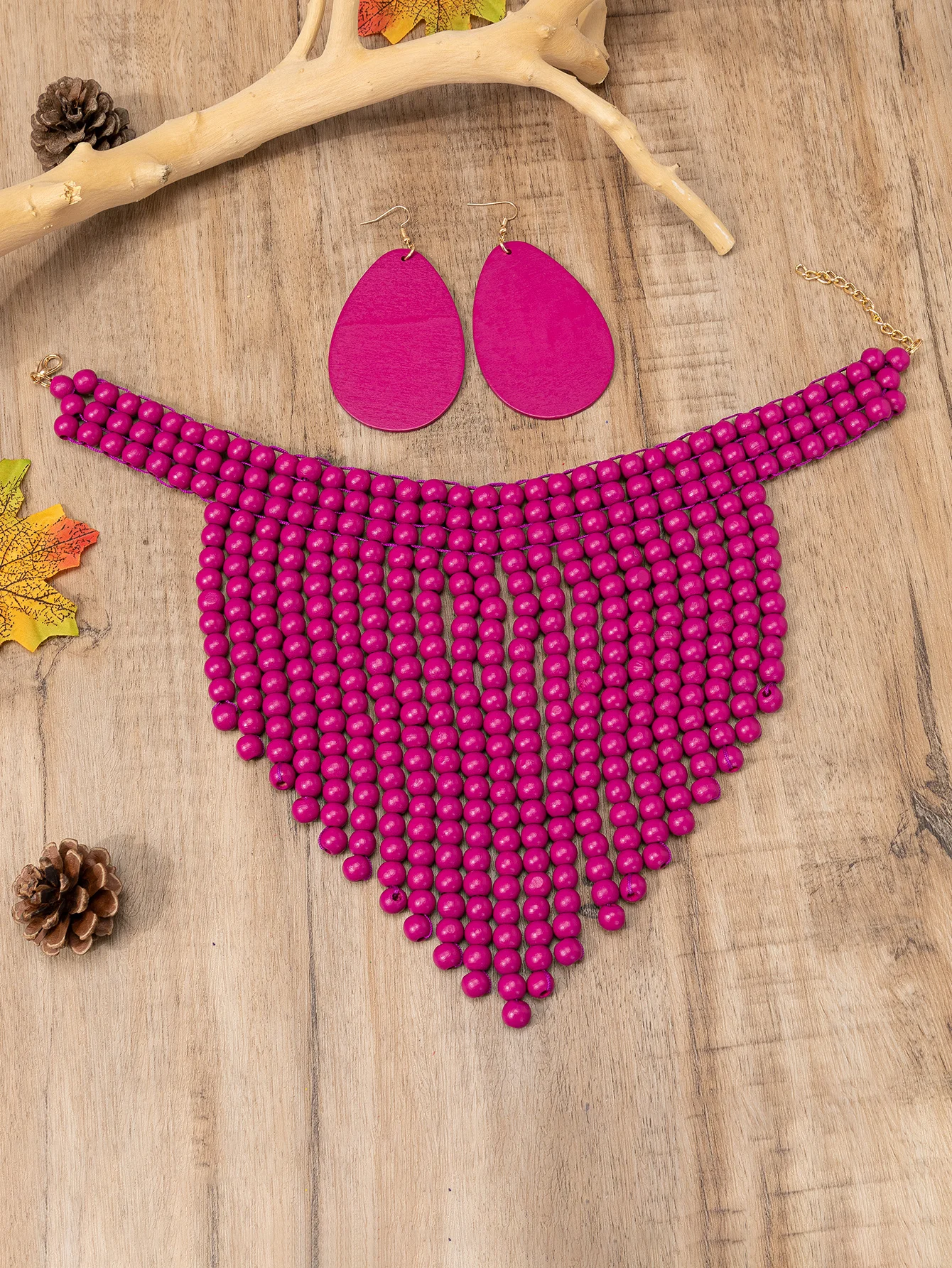 

Fashion wooden jewelry set purple lady necklace earrings free mail