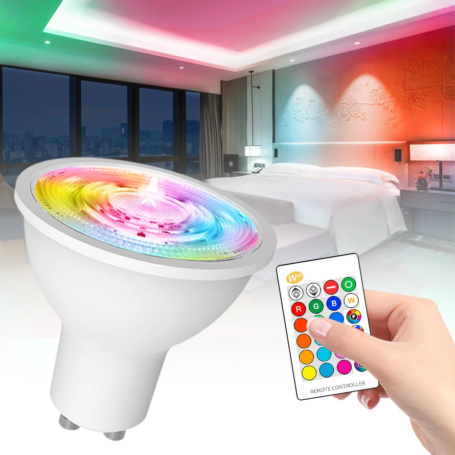 

GU10 Led 110v 220v RGB Spotlight Bulb Remote Control 16Colors Changeable 8W GU 10 RGBW RGBWW Led Lamp Light For House Decoration