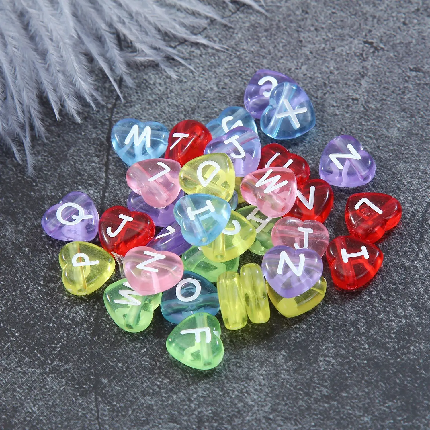 

DIY Jewelry Findings Colorful Heart Alphabet Jewelry Beads 200pcs 11mm Cute Transparent Clear English Character Initial Letters