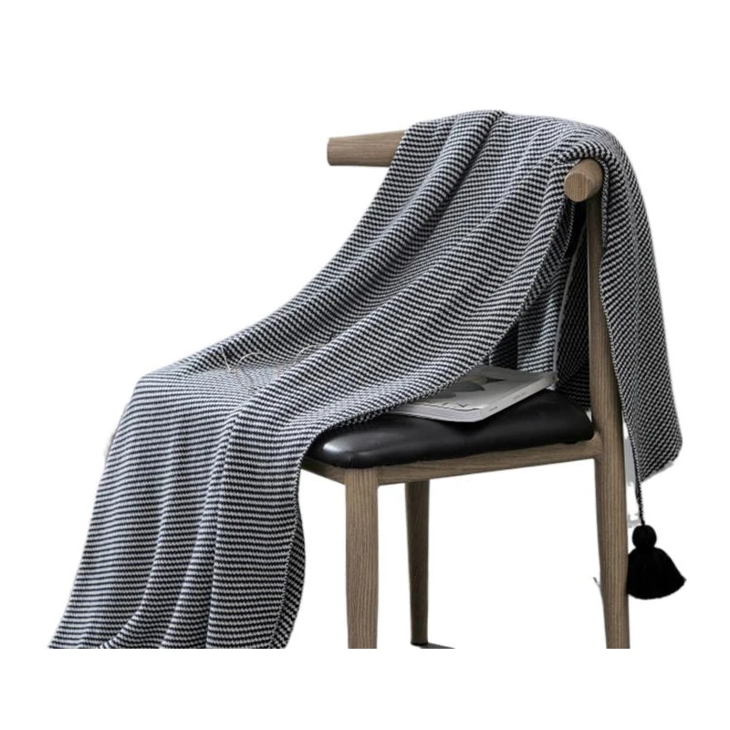 Одеяло хлопковое для офиса, простые одеяла с белыми и черными полосками для дивана, воздухопроницаемая эластичная накидка в скандинавском стиле