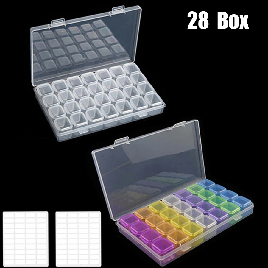 

28/56/8 Slots Diamond Painting Plastic Storage Box Embroidery Accessory Case Clear Beads Storage Box Cross Stitch Tool Organizer