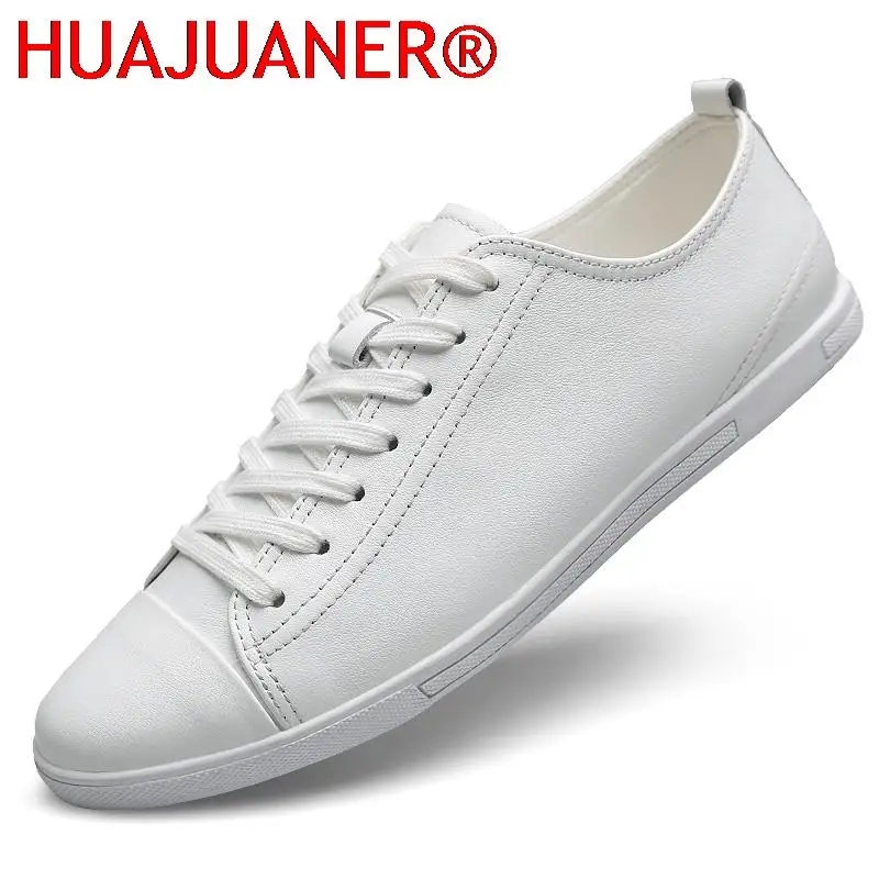 

White Men Flats Casual Genuine Leather Moccasins Handmade Men's Shoes Simple Outdoor Leisure Loafers Man Sneakers New Big Size
