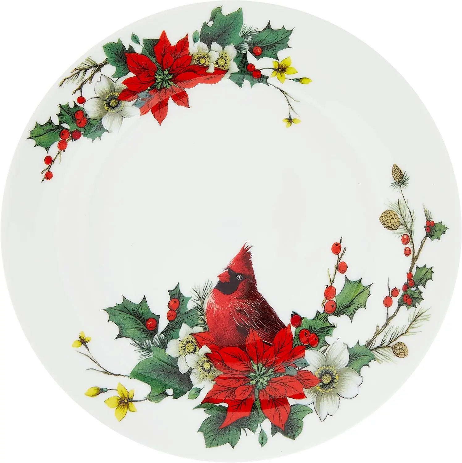

Bone China by Coastline Imports Cardinal Poinsettia Dessert/Salad Plate 7.5-Inch (Set of 4), Red Green, (S18628G-5/S4) Cheese sl