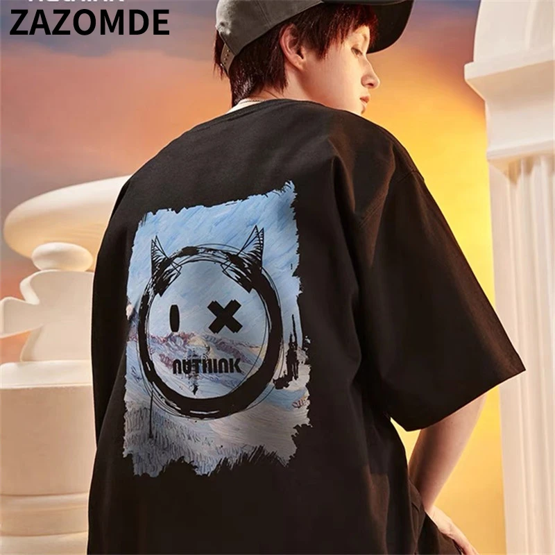 

Футболка ZAZOMDE мужская с забавным рисунком, Повседневная Свободная рубашка с круглым вырезом и коротким рукавом, 100% хлопок, лето