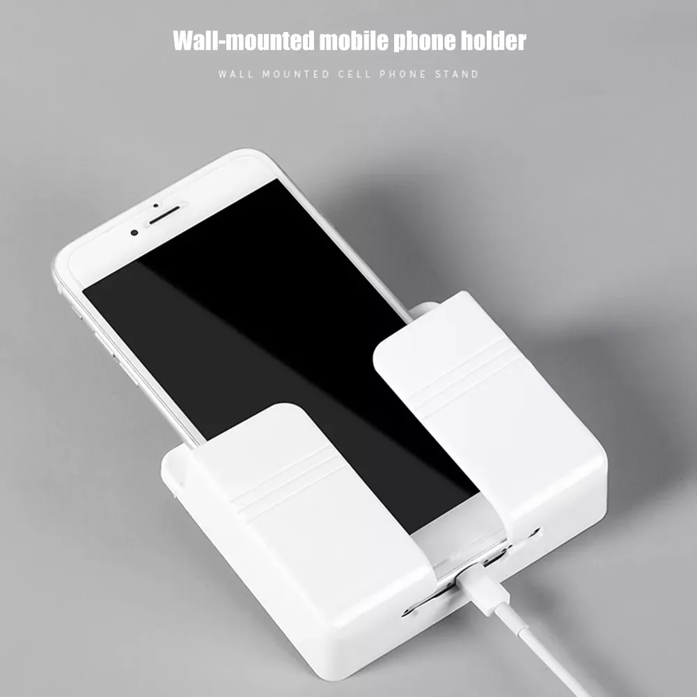 

Mounted Mobile Phone Charging Organizer Remote Control Storage Box Phone Plug Wall Holder Stand Rack Socket Storage Shelf