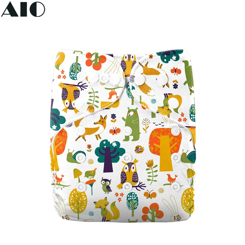 

[AIO] Forest Animals Print Eco Cloth Diaper Stay-dry Baby Nappies Waterproof Prevent Leakage Infant Training Pants Adjustable