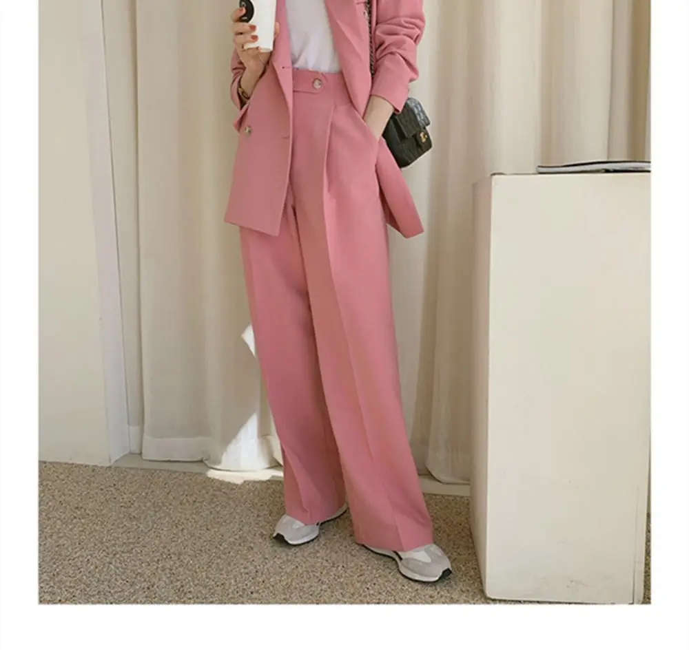 Korean Style Blazer Suits for Women Chic Two Piece Set Long Sleeve Loose Casual Jacket + High Waist Straight Pants Office Lady