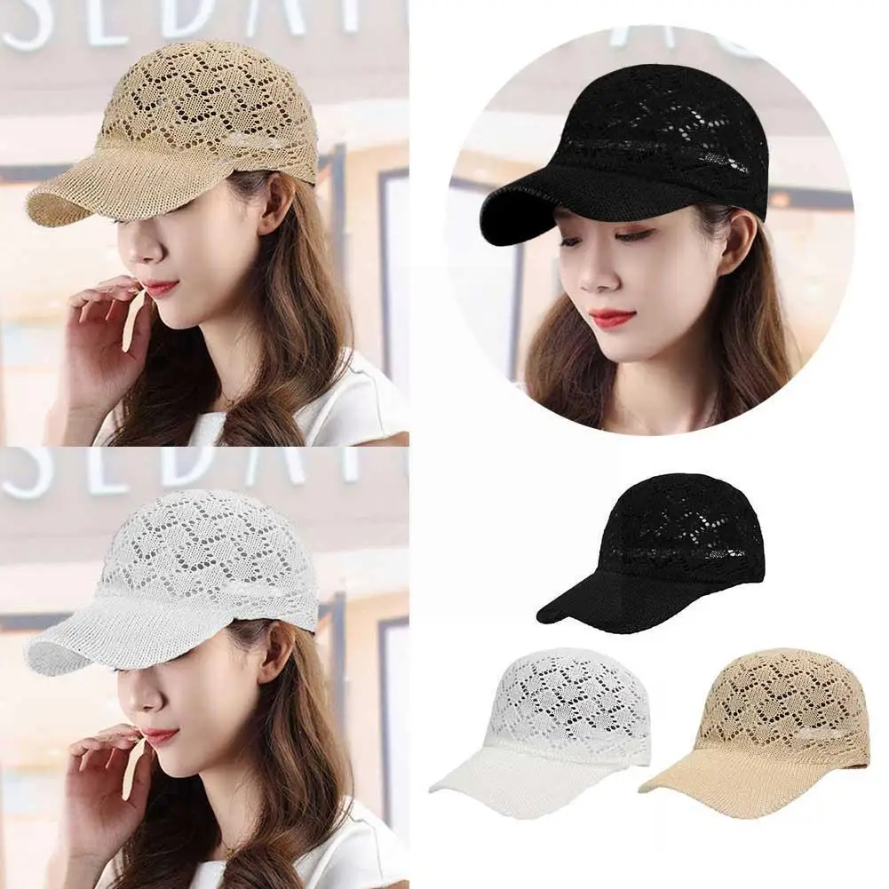 Летняя сетчатая вязаная Бейсболка для женщин, модная дышащая Уличная Повседневная Солнцезащитная ретро-Кепка с открытой спиной для девуше...