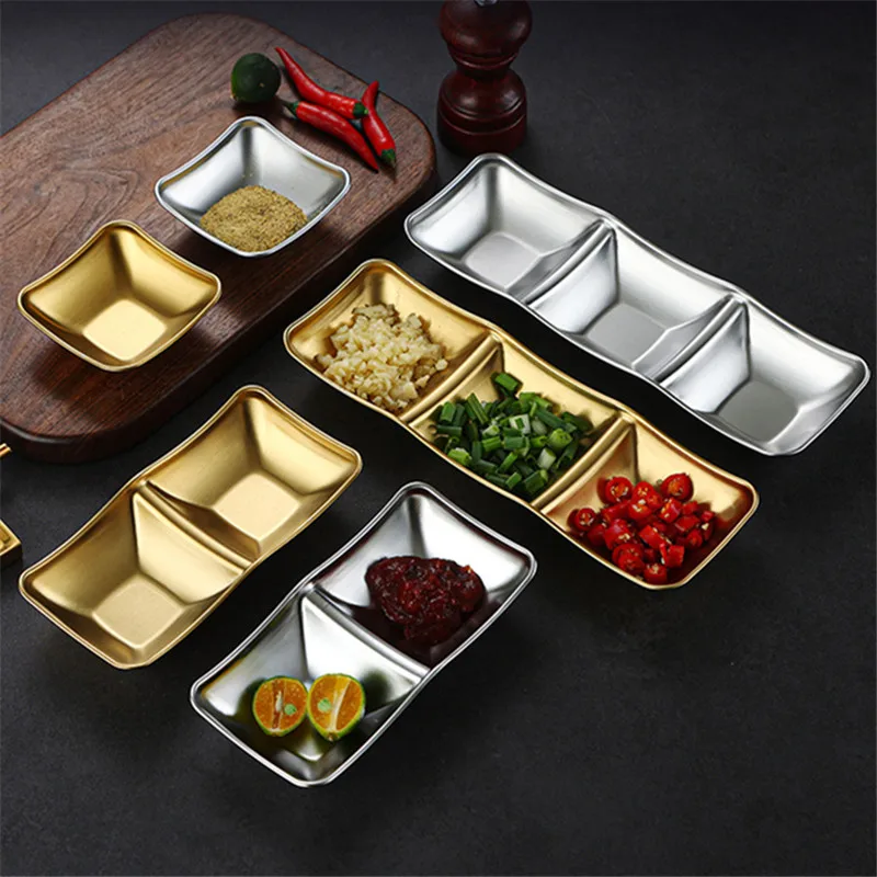 

304 Stainless Steel Seasoning Dish Hot Pot Dipping Bowl Soy Sauce Barbecue Sushi Vinegar Plate Condiment Tray Kitchen Tableware