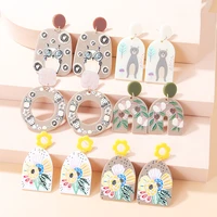 2022 korea new geometric irregular round square acrylic earrings for women fashion long dangle drop earrings jewelry party gifts