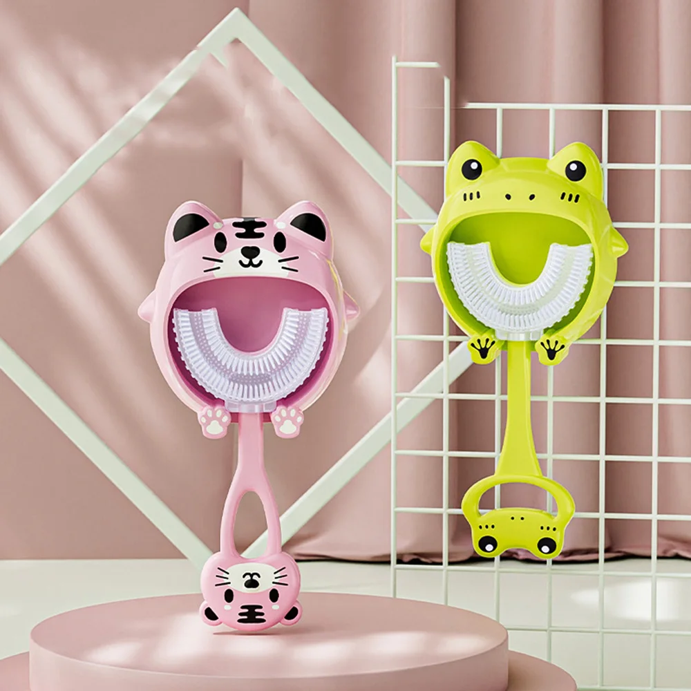 

Baby 360 U Shaped Convenient Training Toothbrush Boy Girl Tooth Brush Children Soft Frog Tiger Toothbrush Holder Kids 2-12 Years