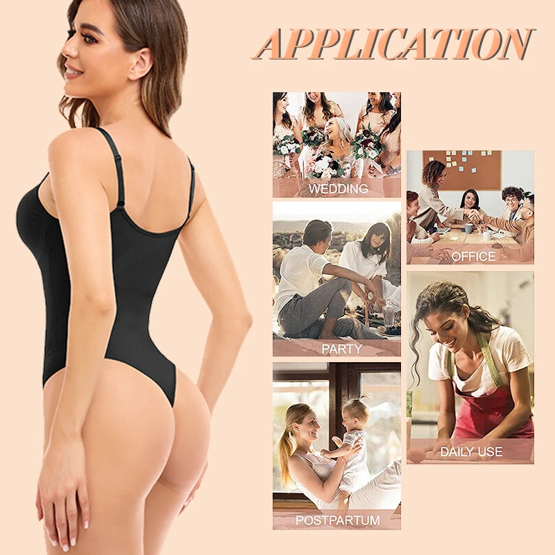 Sexy Thong Bodysuit for Women Tummy Control Shapewear V-Neck Tank Tops Lingerie Smooth Body Shaper Waist Slimming Underwear