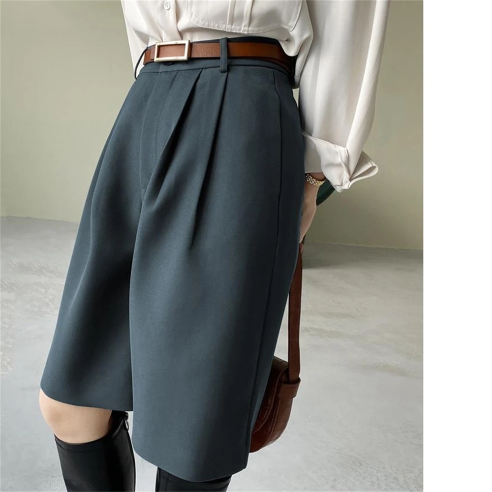 

Woman Pants Vintage Straight Knee Length Trousers Women England Style High Waist Pants