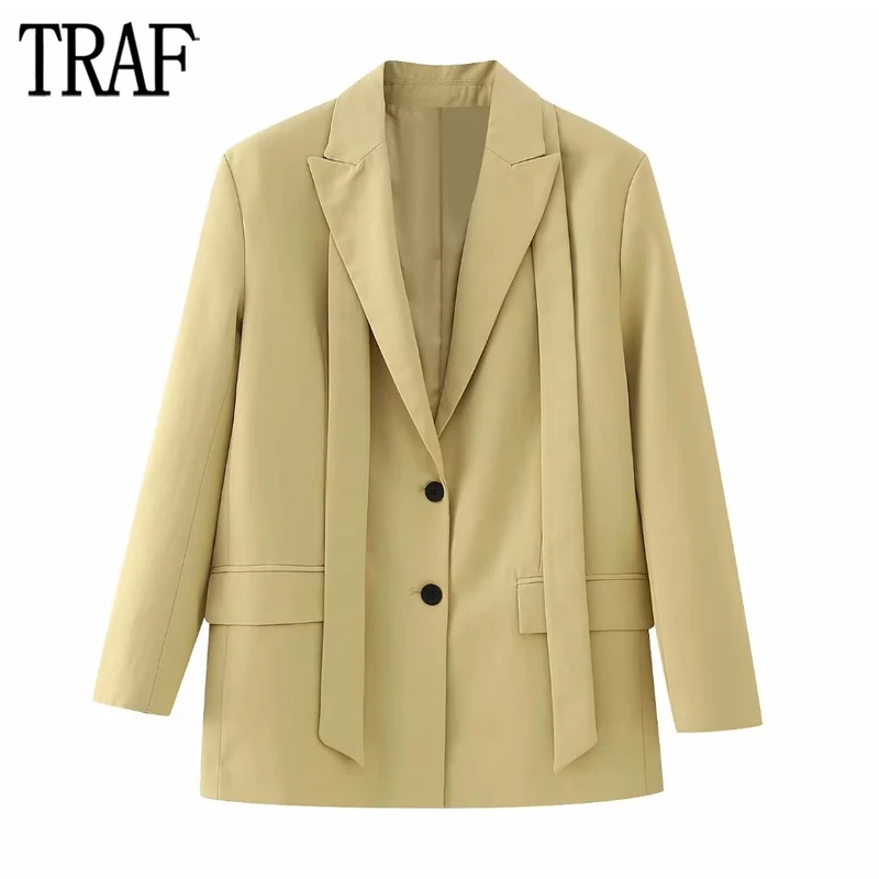 

Прямой Длинный блейзер TRAF, женский ремень, женская мужская куртка на пуговицах, женские блейзеры с длинным рукавом для женщин, пальто