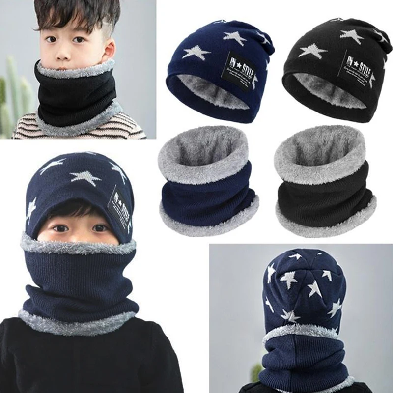 

Cute Thick Soft Durable Children Hat Winter Warm Comfortable Knitted Hat Popular Children Beanie Scarf Set Fleece Lined Cap