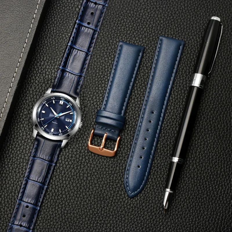 Фото Ремешок для часов темно-синего цвета из натуральной кожи для часов Omega IWC rossini 14, 16, 18, 19, 20, 22 мм, ремешки из коровьей кожи, подходят для любых часов №2