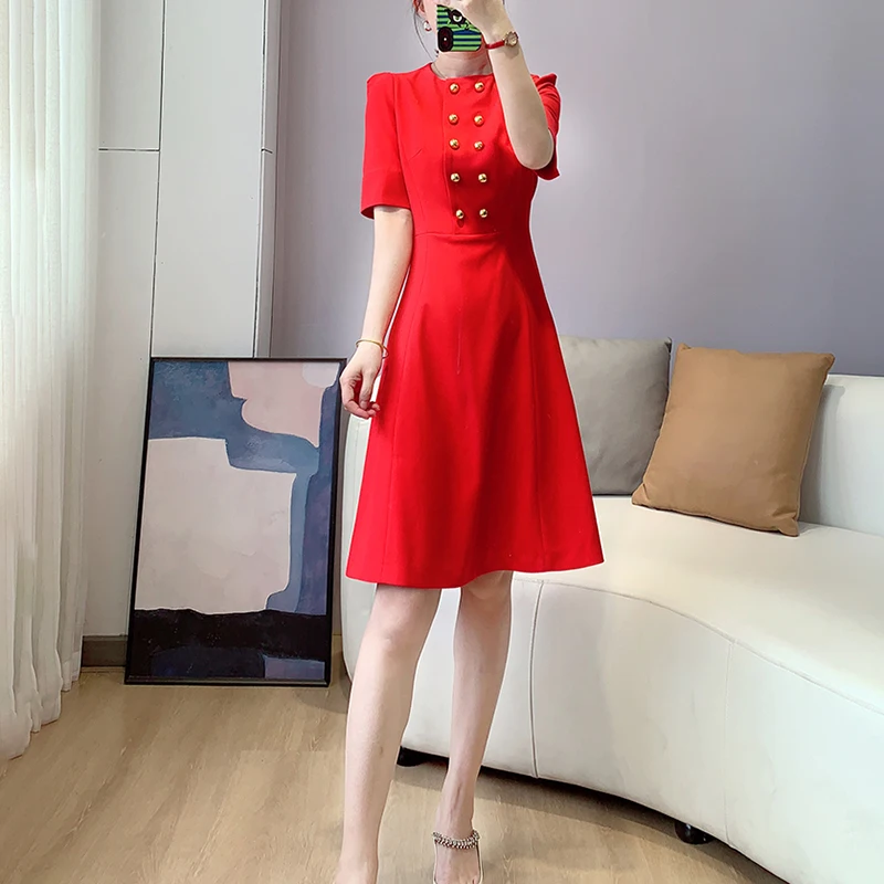 New Collections Red Buttons Short Sleeves Skater/Dress  UK 6-UK 14