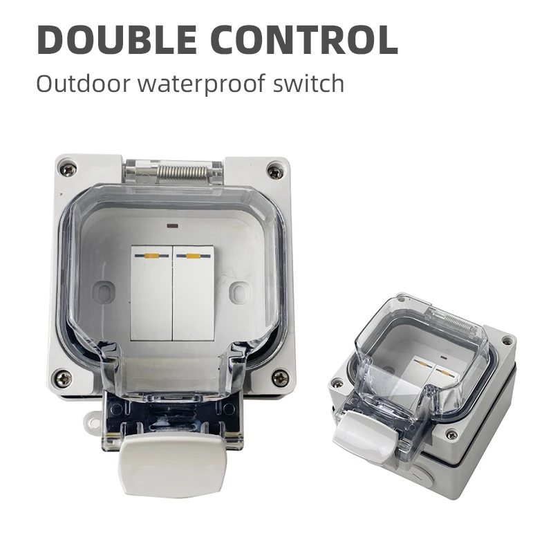 

Wall Switch 10A 250V Two Gang Two Way Outdoor Waterproof With Protective Cover Type 86 Concealed Rainproof IP66