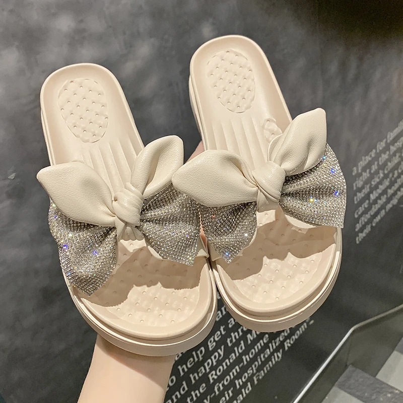 

Slippers Women Summer 2022 New Fashion Rhinestone Slippers Platform Bow Slippers Sponge Cake Open Toed Slippers Zapatos