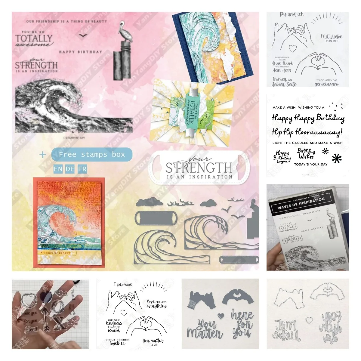 

2022 Happy Love Best Wishes Waves of Inspiration Cutting Dies and Stamps Diy Craft Paper Gift Card Scrapbooking Decoration Molds