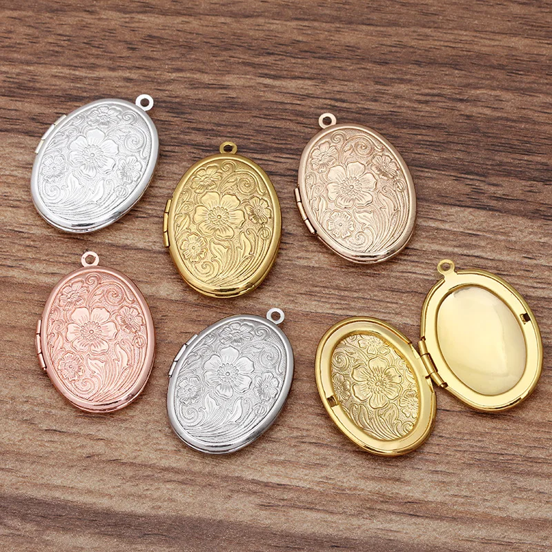 

30pcs/Lot Flower Oval Photo Frame Charms Copper Pendant for DIY Picture Locket for Jewelry Making Accessories 23*29mm