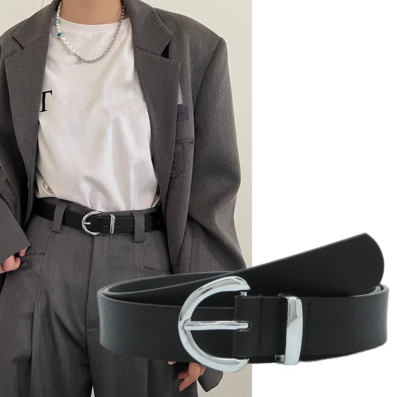 Fashion Belt for Women Silver Metal Pin Buckle Waist Strap Female Students Youth Jeans Dress Trouser Decorative Waistband