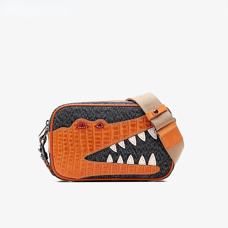

Pepper Salt Cross-Shoulder Bag Fashion Cowhide Boys Casual Shoulder Bag Messenger Bag Female Camera Bag