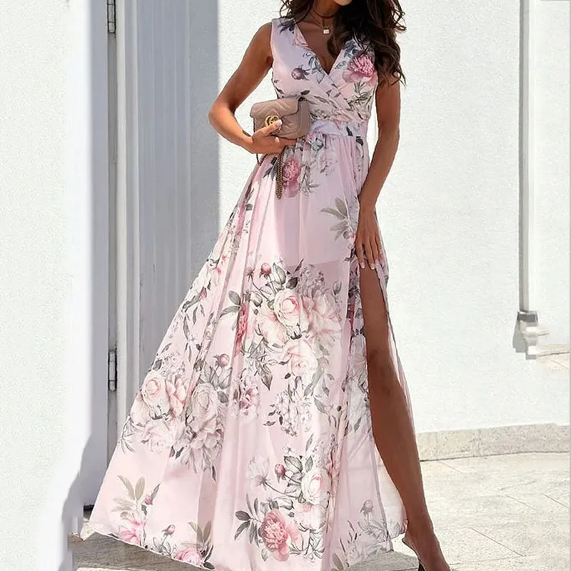 

Женское платье-макси на бретельках, с V-образным вырезом